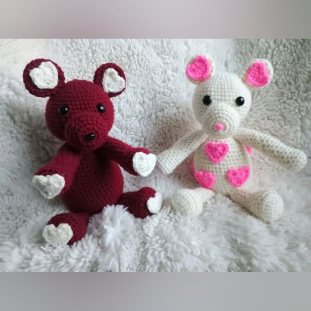 Handmade Crochet Teddy Bears - Red and White